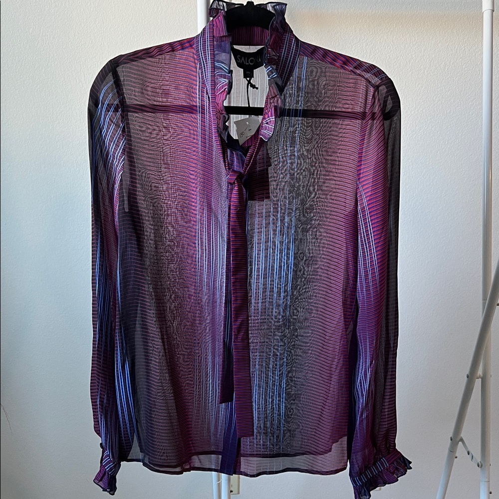 Saloni Vibrant Sheer Blouse in Purple and Black